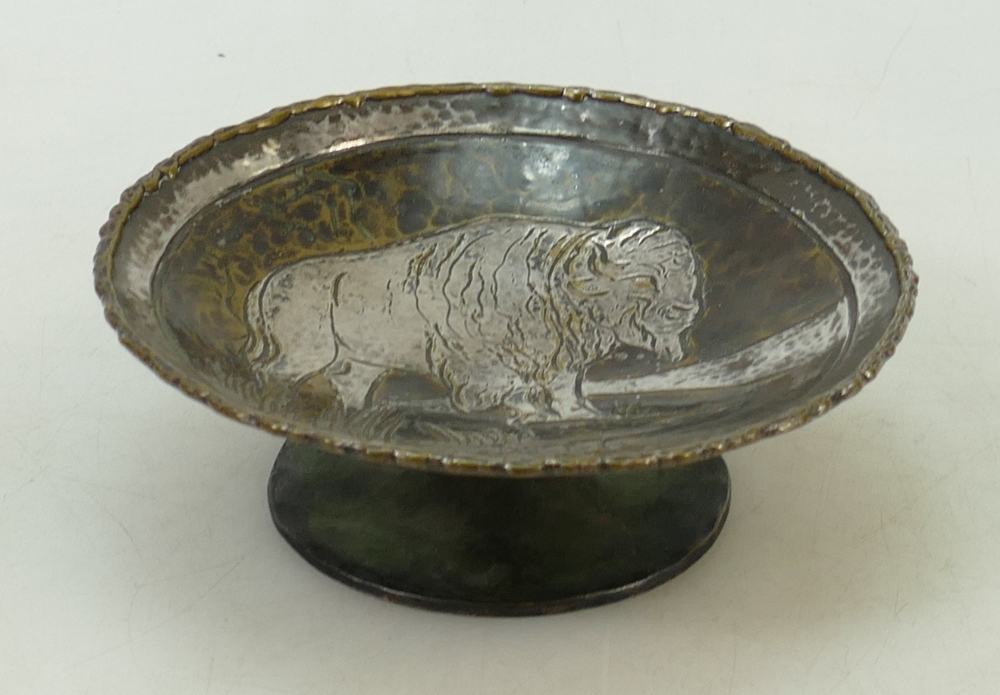 French Loys of Paris Art Deco Silvered Bronze Small Tazza: With Buffalo decoration,