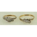9ct & 18ct gold Rings: Two gold rings, 9ct gold & white stone ring size I,