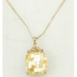 9ct Necklace and 9ct gold Pendant: Set with square lustre stone, 7.1 grams.