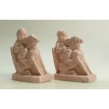 Pair of Richards Tiles Bookends: Richards Tiles Stoneware bookend figures of baby dressed as Knight