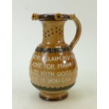 Doulton Lambeth Stoneware Puzzle Jug: 19th century Doulton Lambeth Stoneware puzzle jug with motto