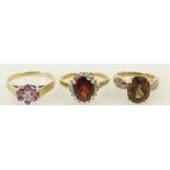 Three 9ct gold ladies Dress Rings: Three 9ct ladies dress rings set with various coloured