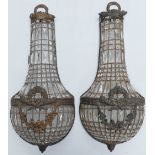 Pair of Reproduction French Empire Basket Crystal Wall Sconces: Wall lights,