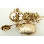 Collection 9ct gold Jewellery: Collection 9ct gold jewellery including locket, broken neck chain,