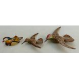 Beswick Birds: Beswick pair wall plaques as Hummingbirds and Beswick Peter Scott Mandarin Duck.