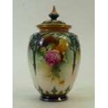 Royal Worcester hand painted Vase & cover: Royal Worcester vase & reticulated lid,