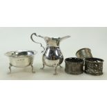 Silverware items: Silver cream jug and bowl Mappin & Webb London, hallmarked for 1905 and 1907,
