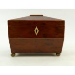 Yew wood Tea Caddy: George III Yew wood tea caddy of Sarcophagus form,