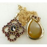 9ct gold Necklace and Pendants: 9ct gold pendants set with semi-precious stones, 10.8 grams.