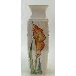Lise Moorcroft pottery square Vase: Vase decorated with Apricot Arum, dated 2015, height 33.5cm.
