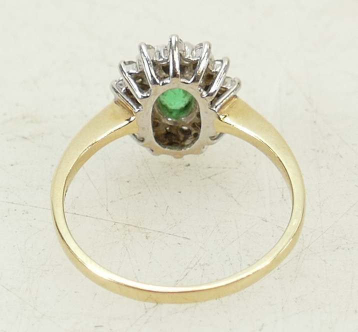 14ct gold Ring set with Diamonds and oval Emerald stone 3.5 grams. - Image 2 of 3