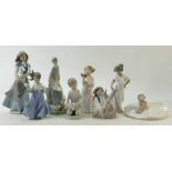 A collection of Nao figures: Nao porcelain figures of various children & animals etc (girl holding