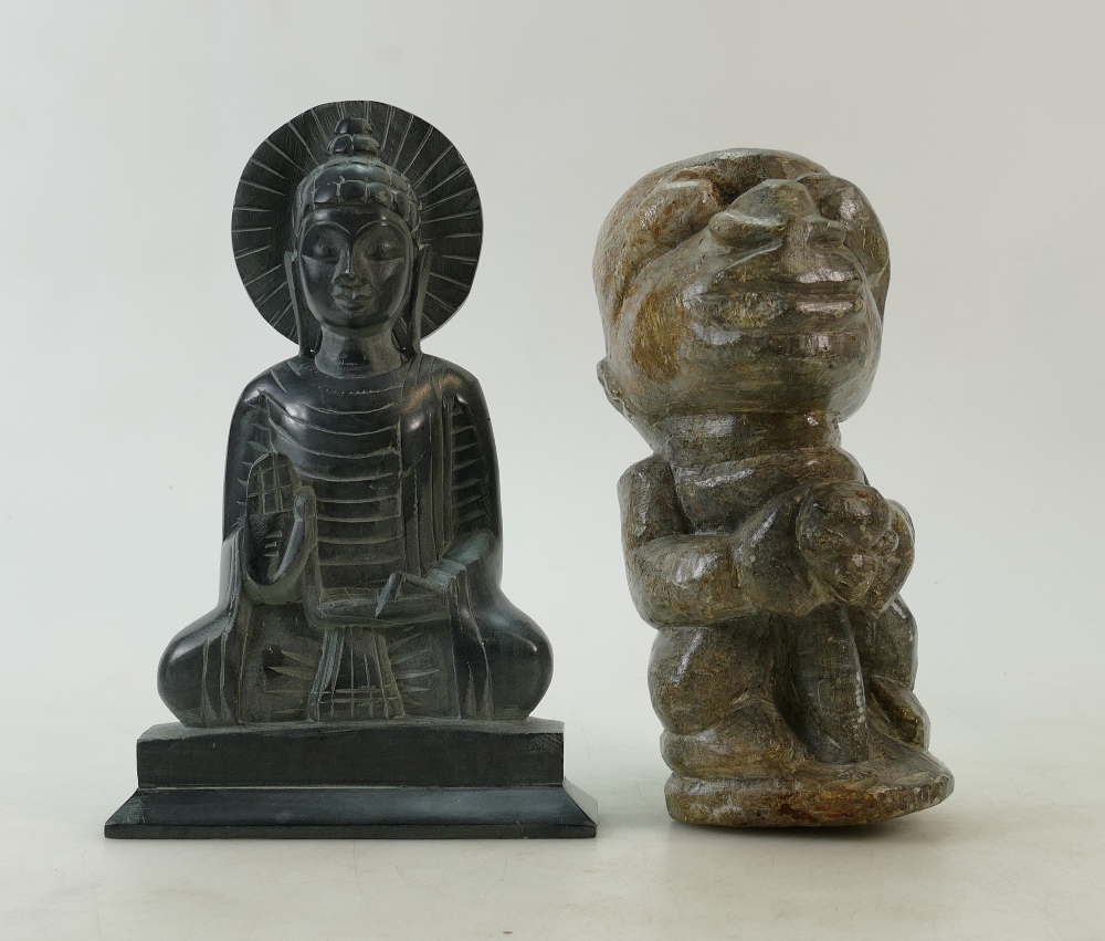 Thai and Aztec carved stone figures: Height 23cm: