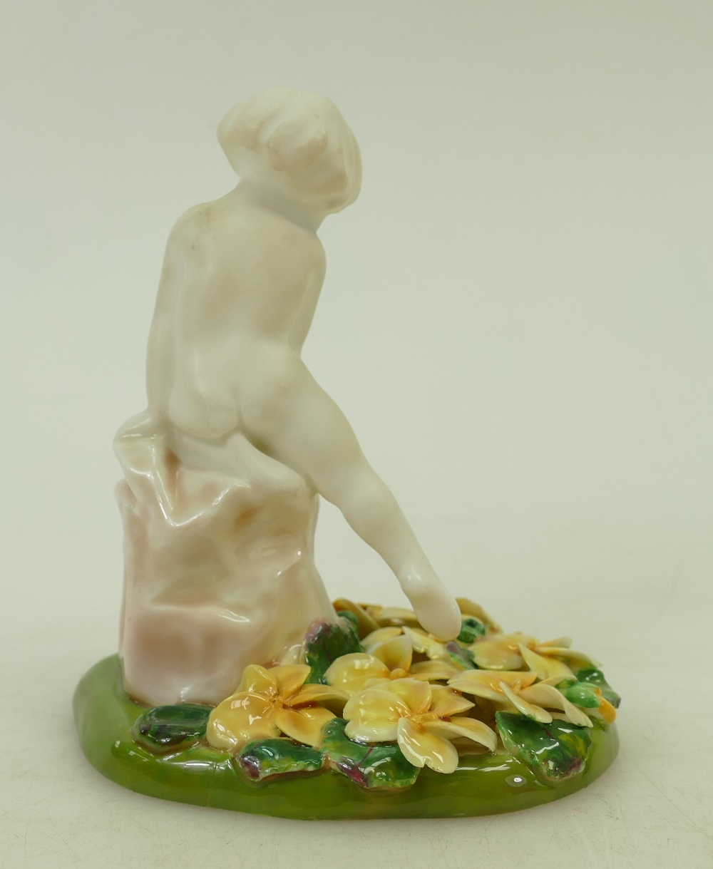 Royal Doulton figure A Saucy Nymph HN1539: In white colourway mounted on a floral base, dated 1938. - Image 3 of 3