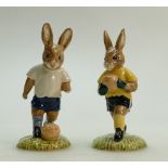Royal Doulton pair of Bunnykins footballer figures: Royal Doulton Bunnykins footballer figures