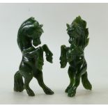 A Pair of 20th Century Green Jade Leaping Horses: