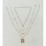 Collection 9ct gold Jewellery: Collection 9ct gold jewellery including large initial B,