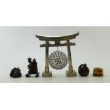 Chinese miniature wood carvings: Chinese miniature wood carvings and silver plated gate etc (5)