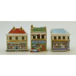 Royal Crown Derby Paperweights: Love Blossoms Florist Shop, The China Shop and The Sweet Shop.