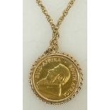 Half ounce fine gold HALF Krugerrand 22ct gold coin & chain: Half ounce fine gold half Krugerrand