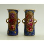 Royal Doulton pair vases: Royal Doulton pair small two handled vases handpainted with flowers by E