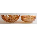 Carnival Orange Glass Large Bowls to include: Crane In Bulrushes design & large Flower design,