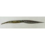 19th Century Indo-Persian Brass Handled Folding Knife: With brass & Ivory decorated handle and