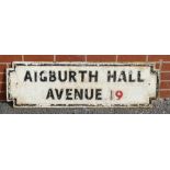V Vintage cast iron street sign "Aigburth Hall Avenue 19", 33 x 112cm.