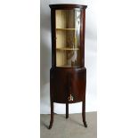 20th century reproduction glazed Mahogany Bow Fronted Corner Cupboard: Corner cupboard with back