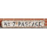 1920s cast iron Street Sign: Vintage cast iron street sign "No 7 Passage", 16 x 98cm.