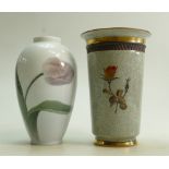 Royal Copenhagen vases: Royal Copenhagen vases, both decorated with flowers, tallest height 18.25cm.