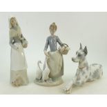 A group of Lladro Figurines to include: Maid with Puppy,