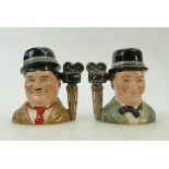 Royal Doulton pair of small Character Jugs Laurel & Hardy: Royal Doulton pair of small jugs Stan