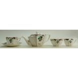 Shelley Green Damson Decorated Tea For One Set: Hairline crack noted to lower proportion of tea pot