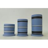 A collection of modern Wedgwood studio style graduated tri colour vases in pale blue Jasperware: