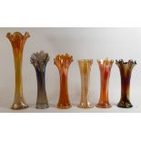 Carnival Orange Glass Tall Fluted Vases: Height of tallest 41cm (6)