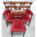 Set of Six Georgian Bar Back dining Chairs: Re upholstered in deep red fabric(6)