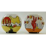 Lorna Bailey Vases: Lorna Bailey vase decorated with a house in landscape and signed in gold and