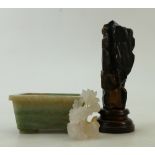 A collection of miscellaneous Chinese Stone items to include: A pale green Jade square censer,