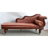 Victorian Mahogany single ended Chaise Longue: Length 193cm.