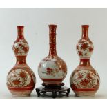 Japanese 19th century Kutani vases and one other: Pair of 19th century Japanese double Gourd vases