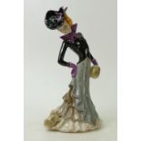 Lenci large figure of Polka dot lady: A figure of lady in a hat with dog decorated in grey,