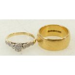 22ct gold Wedding Ring & 18ct Diamond Ring: 22ct wedding ring, 10.