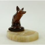 Royal Doulton rare Kingsware seated Fox: Royal Doulton rare seated fox in Kingsware glaze mounted