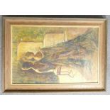 Phyllis Devey Oil painting of two girls dressing: On canvass in oak frame,74 x 49cm.