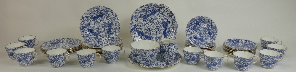 Royal Crown Derby Peacock Blue & White tea ware to include: 12 cups and saucers,