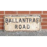 1920s cast iron Street Sign: Vintage cast iron street sign "Ballantrae Road", 31 x 68cm.