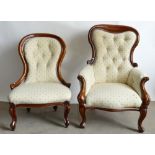 Victorian Ladies and Gents Parlour Chairs: Pair of chairs.