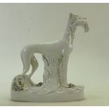 Staffordshire white Greyhound Dog: 19th century white Staffordshire greyhound dog with rabbit,