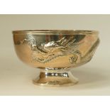 Chinese silver coloured metal Bowl: Chinese silver bowl decorated with dragons,